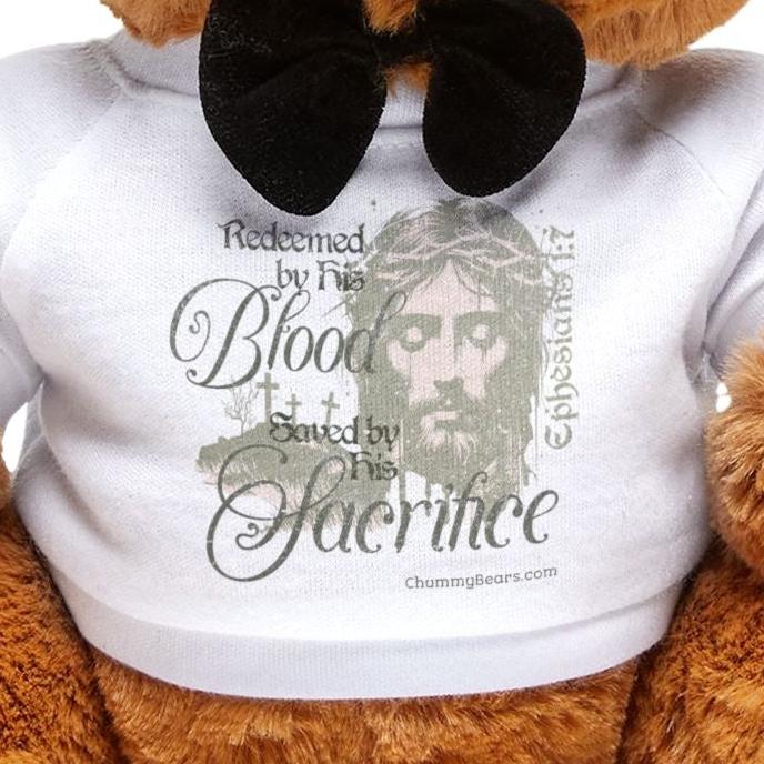 Ephesians 1:7 Redeemed By His Blood Teddy Bear with Jesus T-Shirt